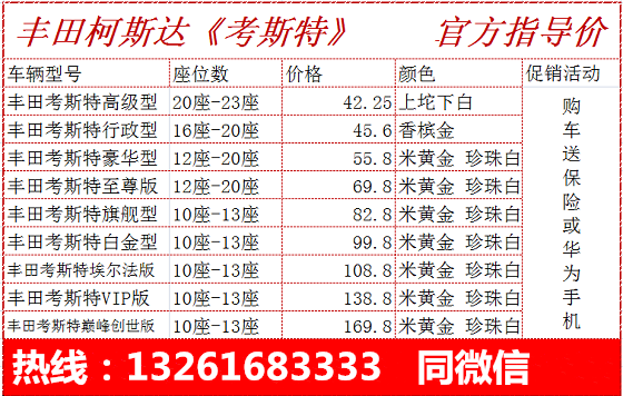 丰田考斯特10座价格