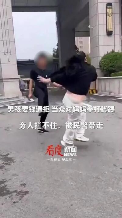 男孩当街殴打母亲